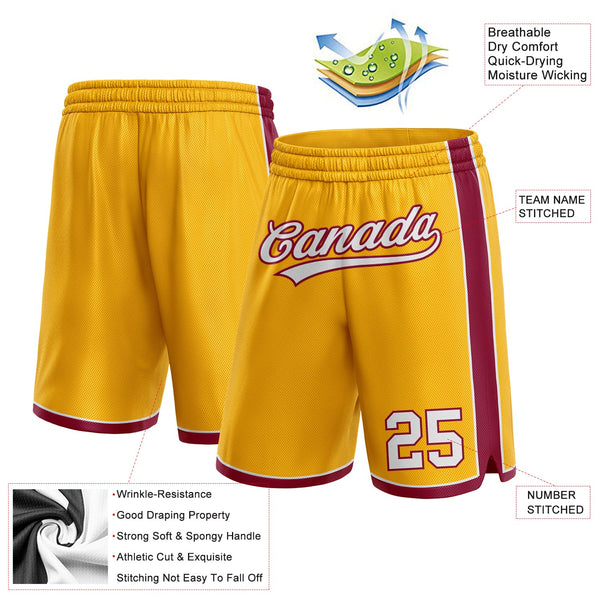 Custom Gold White-Maroon Authentic Basketball Shorts alternate