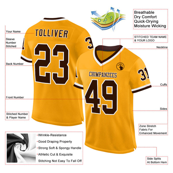 Custom Gold Brown-White Mesh Authentic Throwback Football Jersey alternate