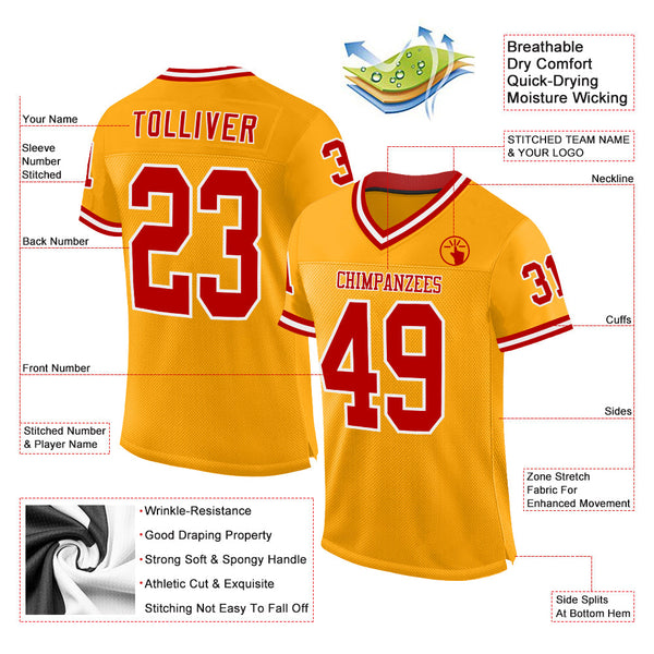 Custom Gold Red-White Mesh Authentic Throwback Football Jersey alternate
