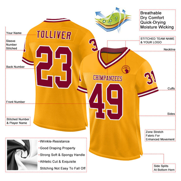 Custom Gold Maroon-White Mesh Authentic Throwback Football Jersey alternate