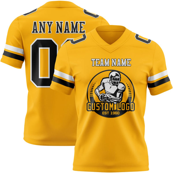 Custom Gold Black-White Authentic Football Jersey alternate