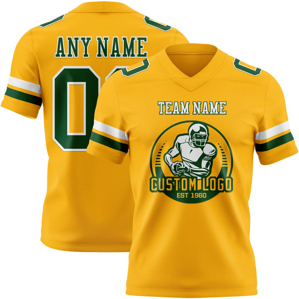 Custom Gold Green-White Authentic Football Jersey alternate
