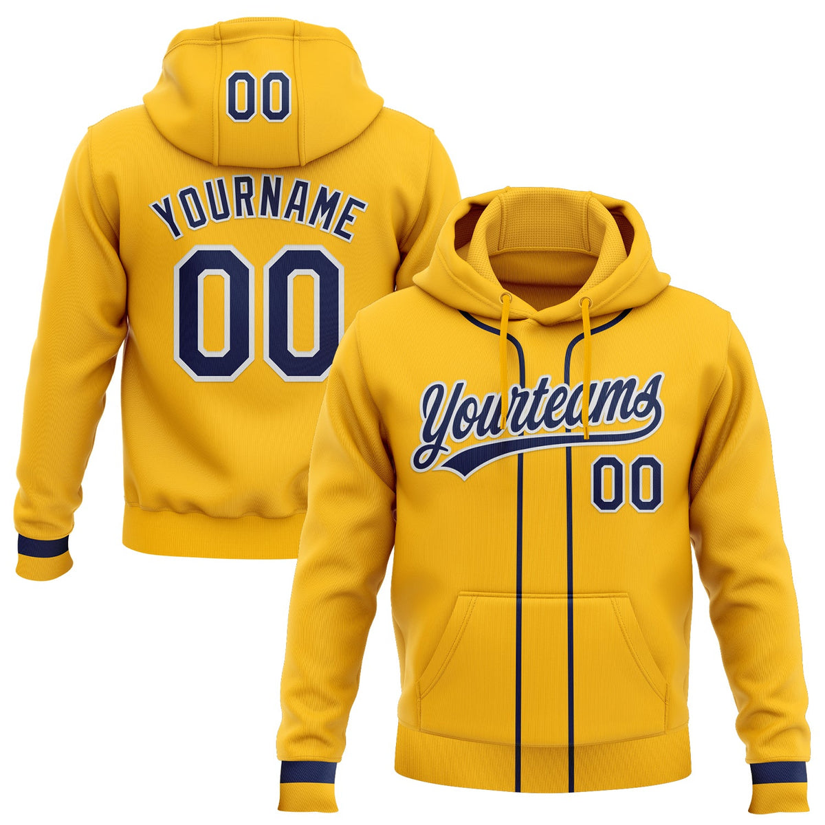 Custom Stitched Gold Navy-White Baseball Pullover Sweatshirt Hoodie