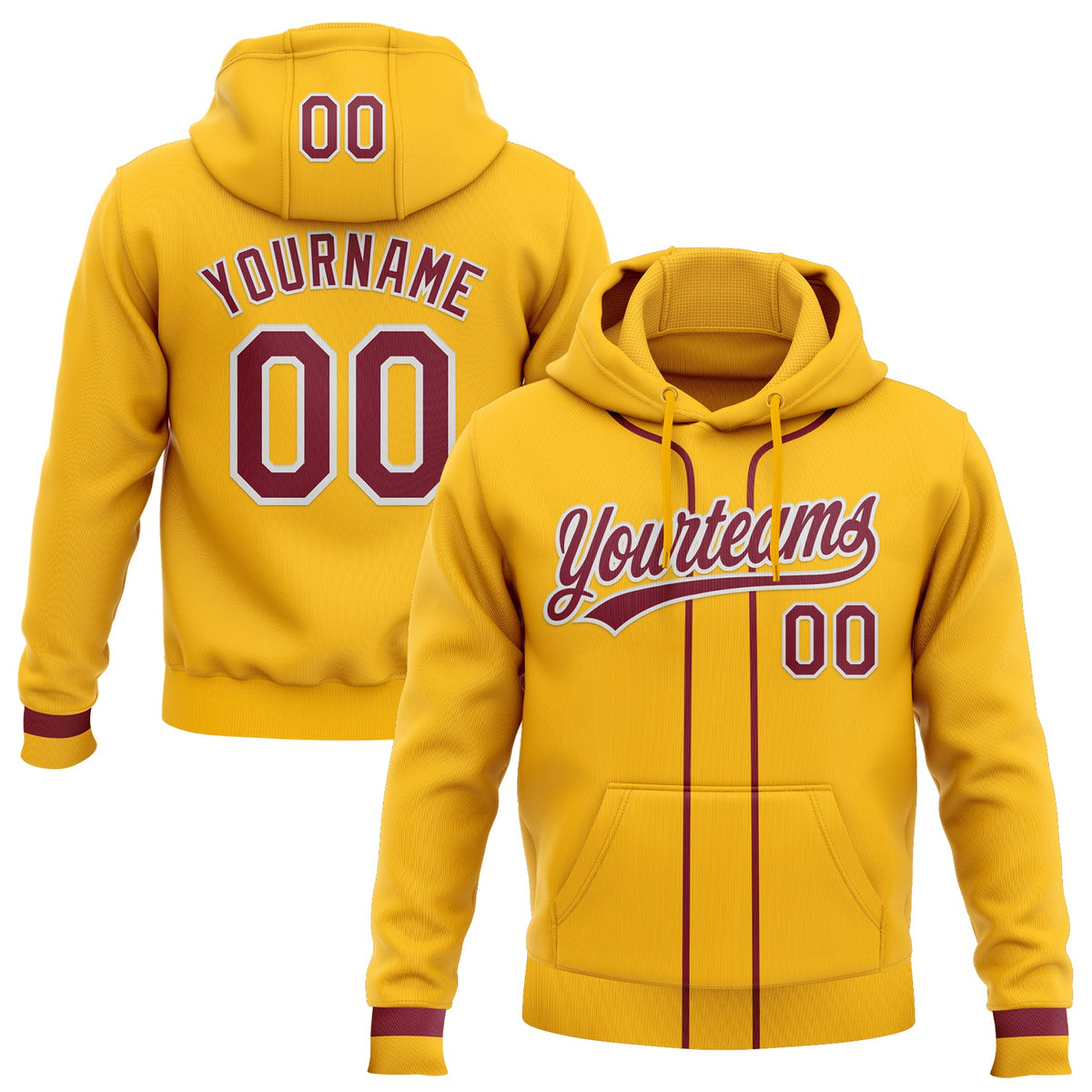 Custom Stitched Gold Crimson-White Baseball Pullover Sweatshirt Hoodie