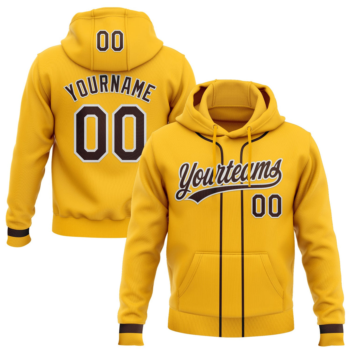 Custom Stitched Gold Brown-White Baseball Pullover Sweatshirt Hoodie
