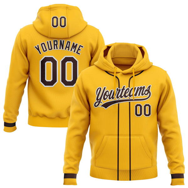 Custom Stitched Gold Brown-White Baseball Pullover Sweatshirt Hoodie