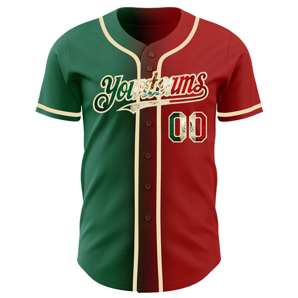 Custom Red Vintage Mexican Flag Kelly Green-City Cream Authentic Gradient Fashion Baseball Jersey alternate