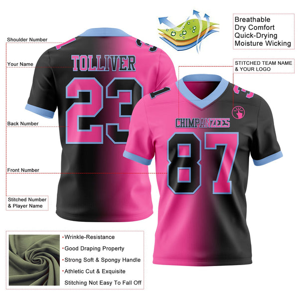 Custom Black Pink-Light Blue Authentic Gradient Fashion Football Jersey alternate