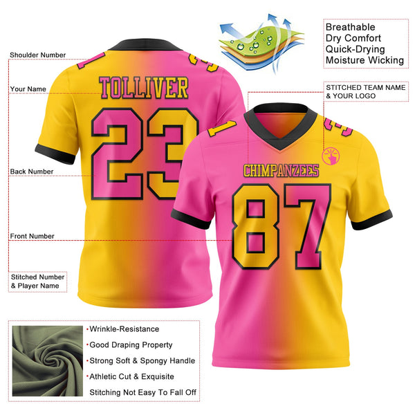 Custom Yellow Pink-Black Authentic Gradient Fashion Football Jersey alternate