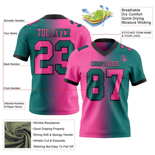 Custom Teal Pink-Black Authentic Gradient Fashion Football Jersey alternate