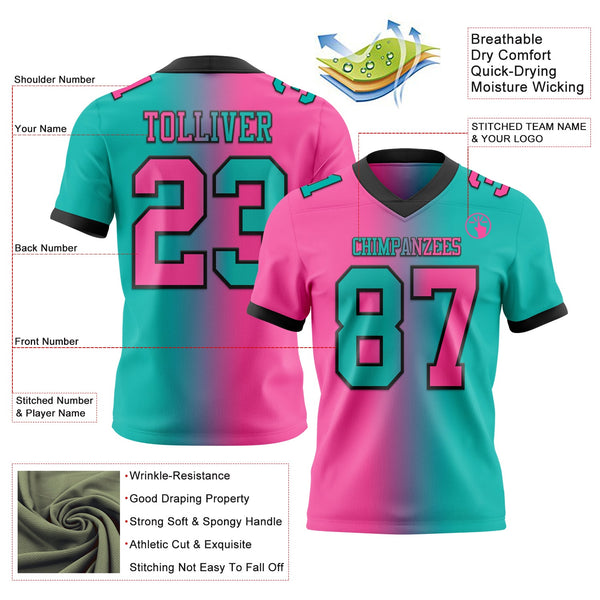 Custom Aqua Pink-Black Authentic Gradient Fashion Football Jersey alternate