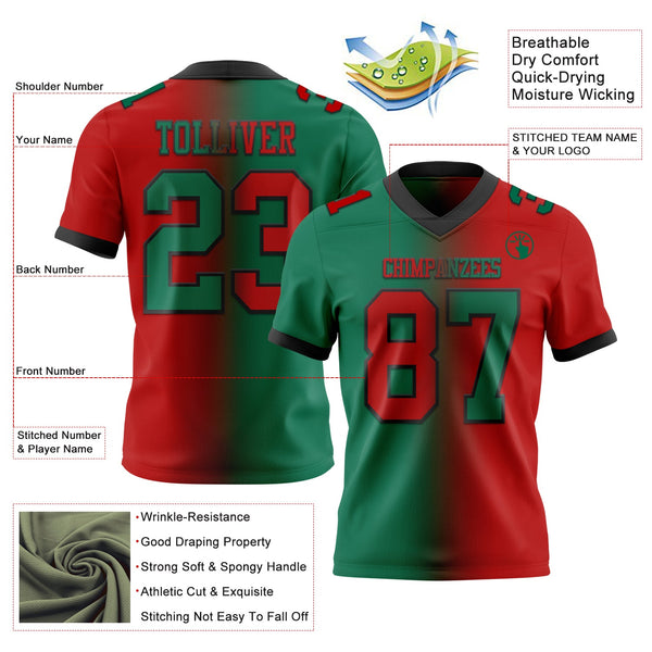 Custom Red Kelly Green-Black Authentic Gradient Fashion Football Jersey alternate