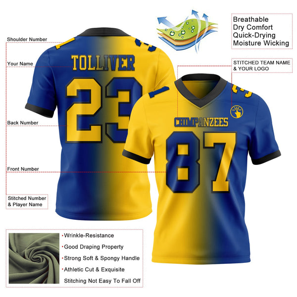 Custom Royal Yellow-Black Authentic Gradient Fashion Football Jersey alternate