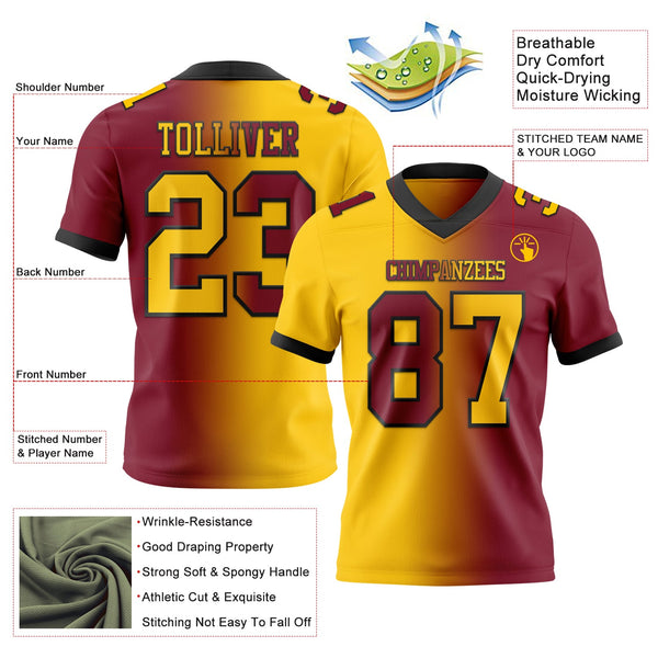 Custom Crimson Yellow-Black Authentic Gradient Fashion Football Jersey alternate