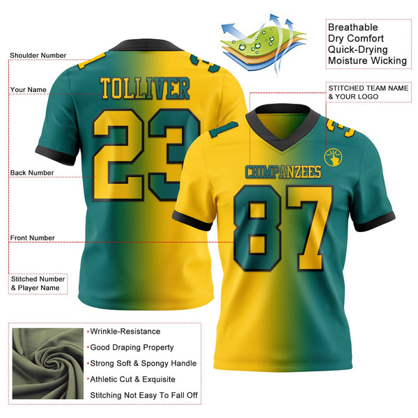 Custom Teal Yellow-Black Authentic Gradient Fashion Football Jersey alternate