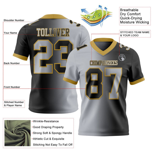 Custom Black Gray-Old Gold Authentic Gradient Fashion Football Jersey alternate