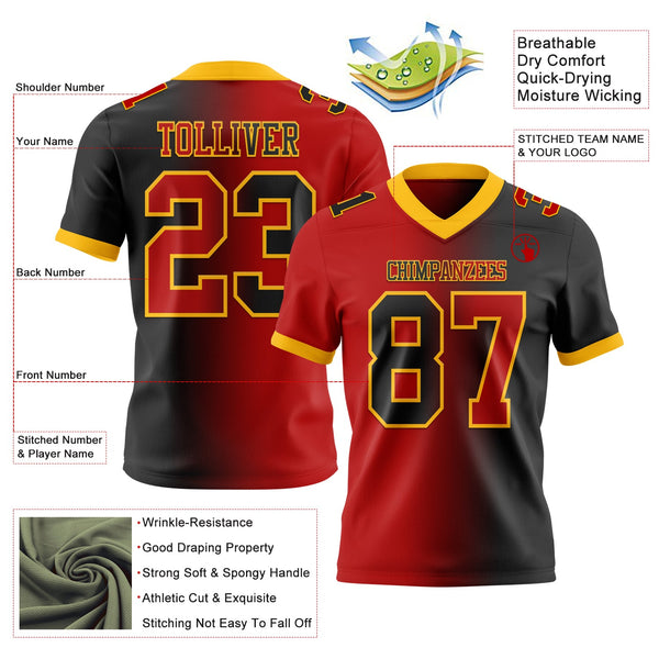 Custom Black Red-Gold Authentic Gradient Fashion Football Jersey alternate