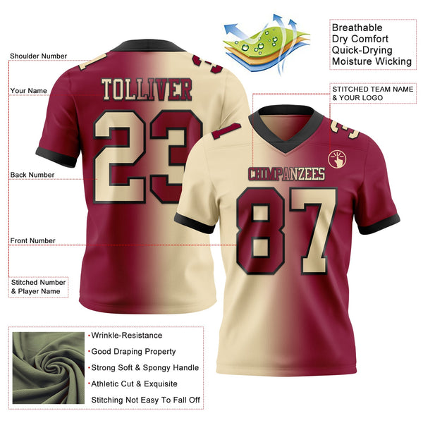 Custom Maroon Cream-Black Authentic Gradient Fashion Football Jersey alternate