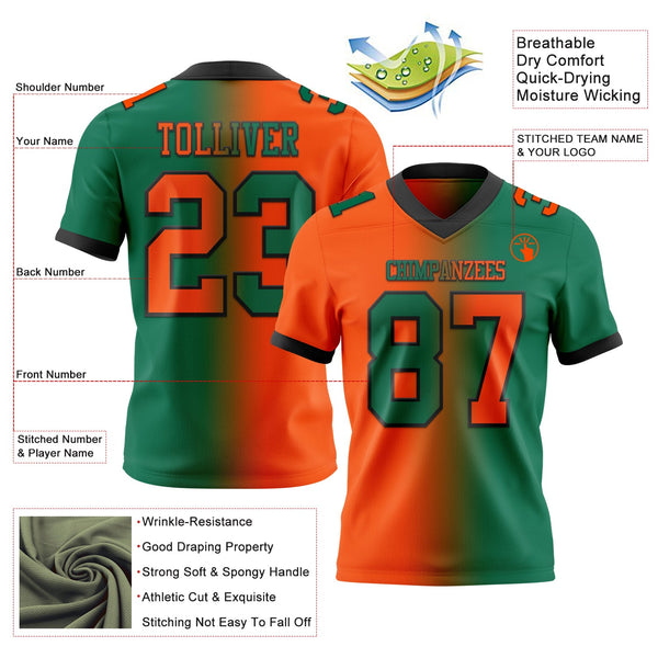 Custom Kelly Green Orange-Black Authentic Gradient Fashion Football Jersey alternate