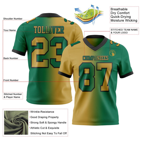 Custom Kelly Green Old Gold-Black Authentic Gradient Fashion Football Jersey alternate