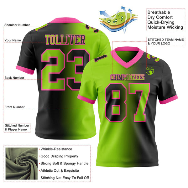 Custom Black Neon Green-Pink Authentic Gradient Fashion Football Jersey alternate