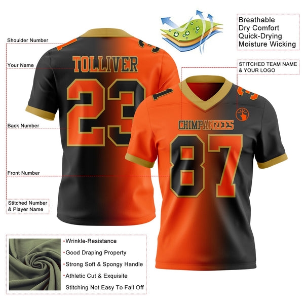 Custom Black Orange-Old Gold Authentic Gradient Fashion Football Jersey alternate