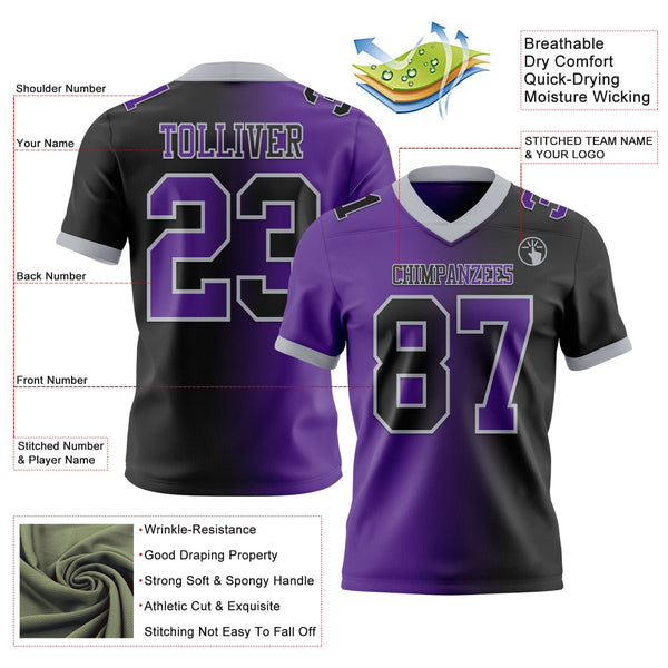 Custom Black Purple-Gray Authentic Gradient Fashion Football Jersey alternate