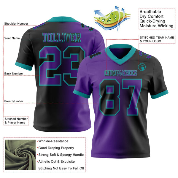 Custom Black Purple-Teal Authentic Gradient Fashion Football Jersey alternate