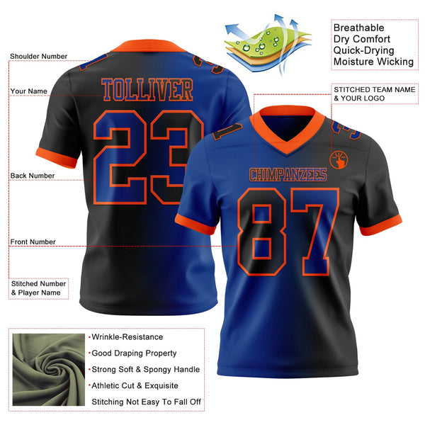 Custom Black Royal-Orange Authentic Gradient Fashion Football Jersey alternate
