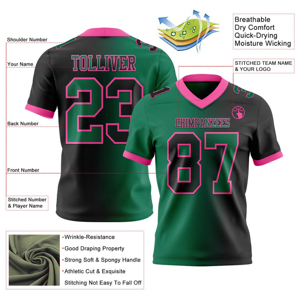 Custom Black Kelly Green-Pink Authentic Gradient Fashion Football Jersey alternate
