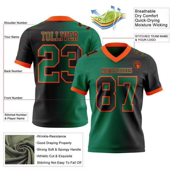 Custom Black Kelly Green-Orange Authentic Gradient Fashion Football Jersey alternate