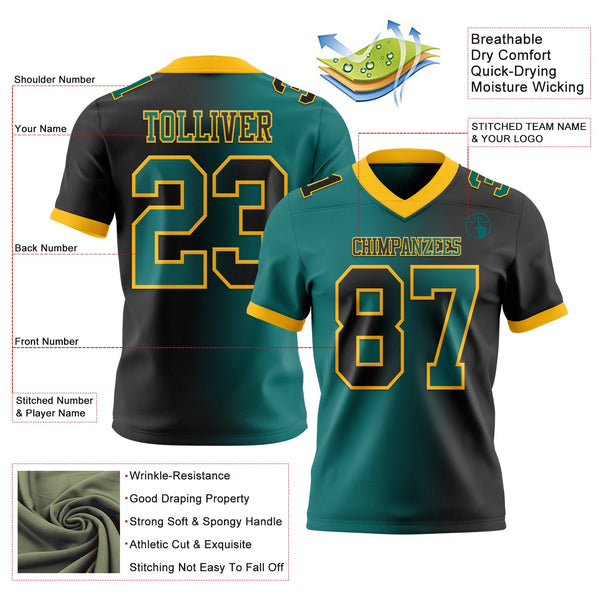 Custom Black Teal-Gold Authentic Gradient Fashion Football Jersey alternate
