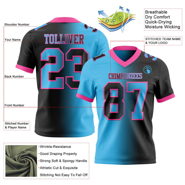 Custom Black Sky Blue-Pink Authentic Gradient Fashion Football Jersey alternate