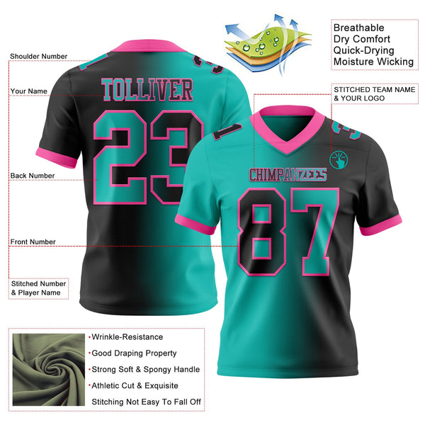 Custom Black Aqua-Pink Authentic Gradient Fashion Football Jersey alternate