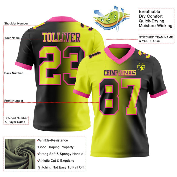 Custom Black Neon Yellow-Pink Authentic Gradient Fashion Football Jersey alternate