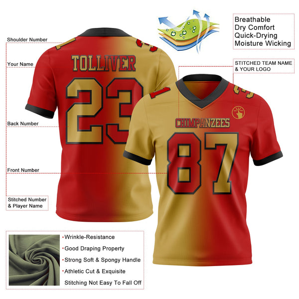 Custom Red Old Gold-Black Authentic Gradient Fashion Football Jersey alternate