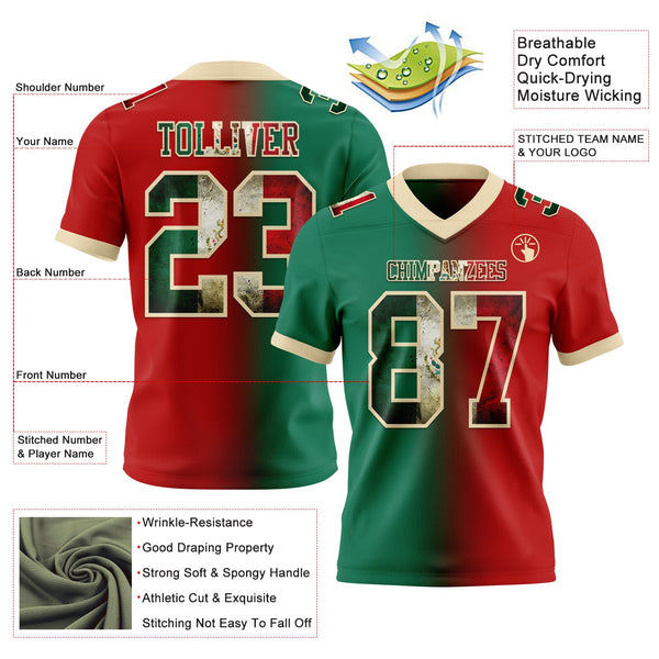 Custom Red Vintage Mexican Flag Kelly Green-Cream Authentic Gradient Fashion Football Jersey alternate