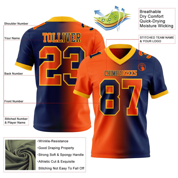 Custom Navy Orange-Gold Authentic Gradient Fashion Football Jersey alternate