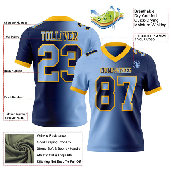 Custom Navy Light Blue-Gold Authentic Gradient Fashion Football Jersey alternate