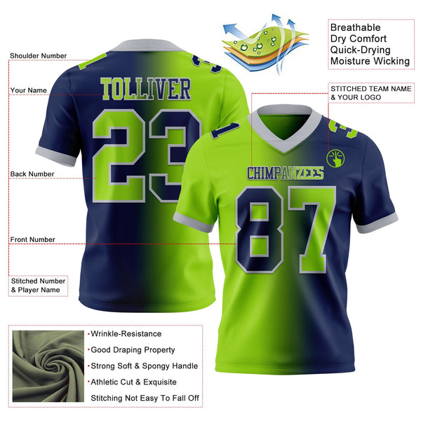 Custom Navy Neon Green-Gray Authentic Gradient Fashion Football Jersey alternate