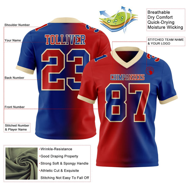 Custom Royal Red-Cream Authentic Gradient Fashion Football Jersey alternate