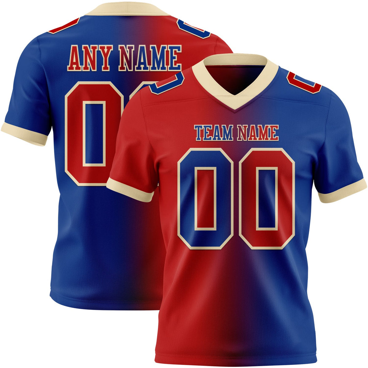 Custom Royal Red-Cream Authentic Gradient Fashion Football Jersey