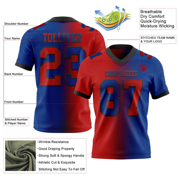 Custom Royal Red-Black Authentic Gradient Fashion Football Jersey alternate