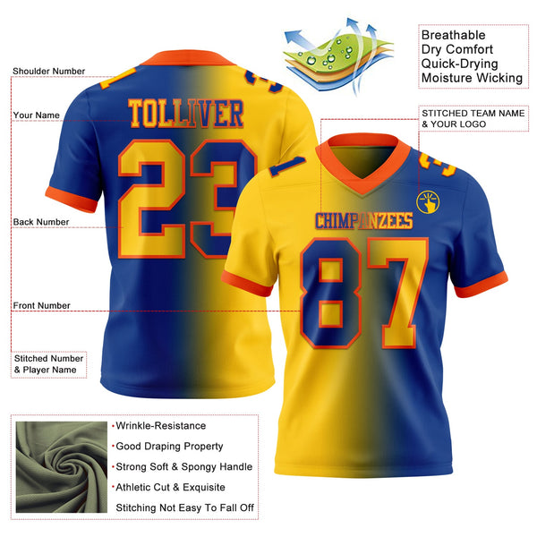 Custom Royal Yellow-Orange Authentic Gradient Fashion Football Jersey alternate