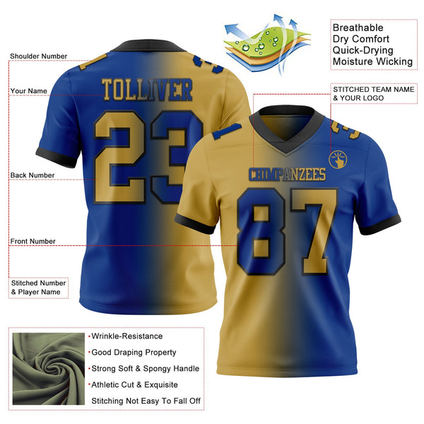 Custom Royal Old Gold-Black Authentic Gradient Fashion Football Jersey alternate