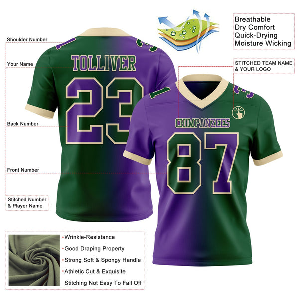Custom Green Purple-Cream Authentic Gradient Fashion Football Jersey alternate