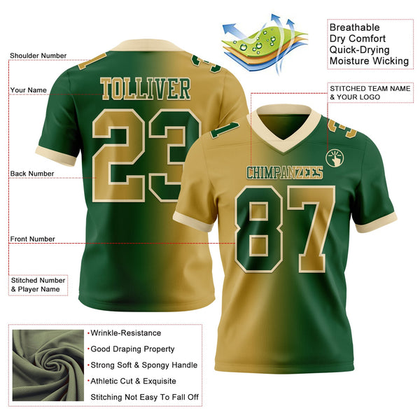 Custom Green Old Gold-Cream Authentic Gradient Fashion Football Jersey alternate