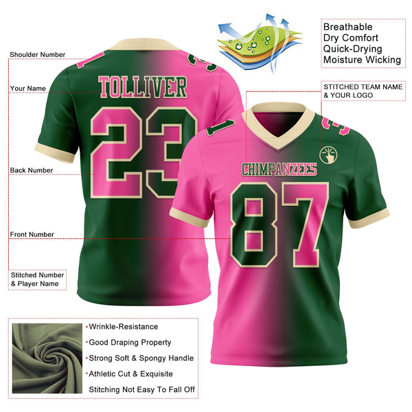 Custom Green Pink-Cream Authentic Gradient Fashion Football Jersey alternate