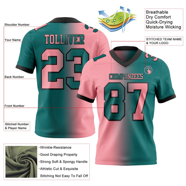 Custom Teal Medium Pink-Black Authentic Gradient Fashion Football Jersey alternate