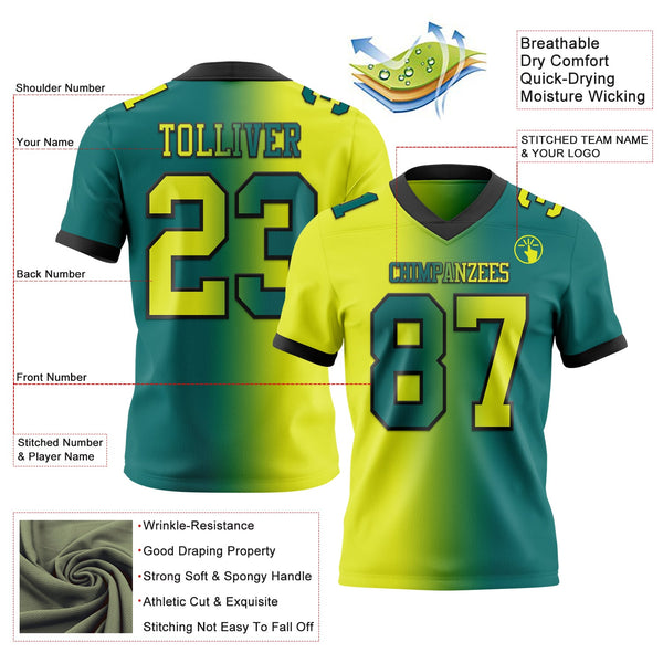 Custom Teal Neon Yellow-Black Authentic Gradient Fashion Football Jersey alternate